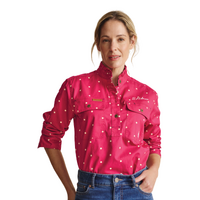 S.Kidman Womens Acacia Frill Neck Half Button L/S Print Shirt (1SHW00035) Pink