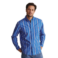 S.Kidman Mens Aberdeen Full Button L/S Print Shirt (1SHM00079) Mid Blue