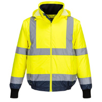 Portwest Mens Hi Vis 2in1 Bomber Jacket D&N (MJ464YNR) Yellow/Navy  [GD]