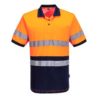 Portwest Mens Hi Vis Taped Contrast Polo (MP410) Orange/Navy