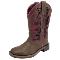 Pure Western Childrens Abby Western Boots (PCP78114C) Dark Brown/Fuchsia