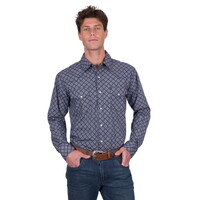 Pure Western Mens Douglas L/S Shirt (P5S1100070) Navy/White [SD]