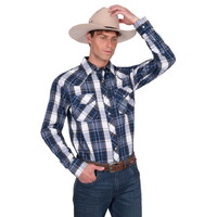Pure Western Mens Nicholas L/S Shirt (P5S1100071) Navy/Tan [SD]