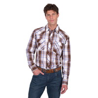 Pure Western Mens George L/S Shirt (P5S1100073) Dark Tan/Blue [SD]