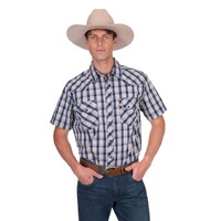 Pure Western Mens Peter S/S Shirt (P5S1102075) Navy/Tan [SD]