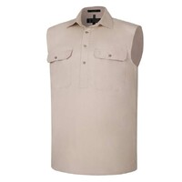 Ritemate Mens Pilbara Closed Front Sleeveless Workshirt (RM700CF) Stone
