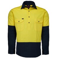 Ritemate Unisex Two Tone Closed Front L/S Work Shirt (RM105CF) Yellow/Navy