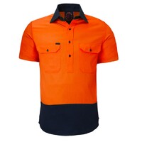 Ritemate Unisex Two Tone Closed Front S/S Work Shirt (RM105CFS) Orange/Navy