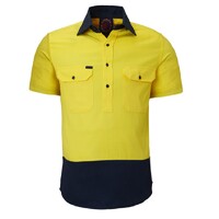Ritemate Unisex Two Tone Closed Front S/S Work Shirt (RM105CFS) Yellow/Navy
