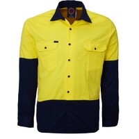 Ritemate Unisex Vented Open Front Lightweight L/S Work Shirt (RM107V2) Yellow/Navy