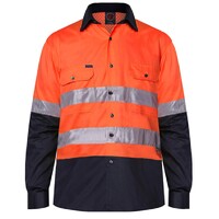 Ritemate Unisex Vented Open Front Lightweight L/S Work Shirt with Reflective Tape (RM107V2R) Orange/Navy