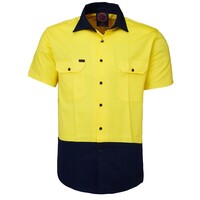 Ritemate Unisex Vented Open Front Lightweight S/S Work Shirt (RM107V2S) Yellow/Navy