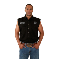 Ringers Western Mens Hawkeye Sleeveless Work Shirt (120210991) Black with White Embroidery