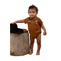 Ringers Western Infants S/S Work Shirt Romper (523002RW) Tobacco/White