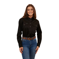 Ringers Western Womens Hereford L/S Half Button Workshirt (222155RW) Black/Melon [SD]