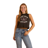 Ringers Western Womens Lady Luck Cropped Muscle Tank (224064RW) Charcoal