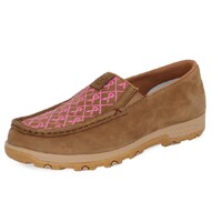 Twisted X Womens Pink Ribbon Cellstretch Slip On Moccasins (TCWXC0061) Brown/Pink