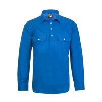 Workcraft Mens Lightweight Closed Front L/S Cotton Drill Shirt (WS3029) Cobalt Blue