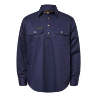 Workcraft Mens Lightweight Closed Front L/S Cotton Drill Shirt (WS3029) Navy