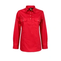 Workcraft Womens Lightweight Closed Front L/S Cotton Drill Shirt (WSL505) Crimson Red