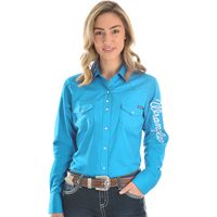 Wrangler Womens Logo L/S Drill Shirt (XCP2127020) Aqua