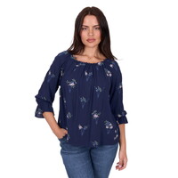 Wrangler Womens Camilla 3/4 Sleeve Blouse (X5S2523448) Navy [SD]