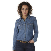 Wrangler Womens Classic Fit L/S Denim Shirt (LW7006D) Mid Denim