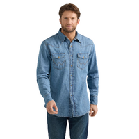 Wrangler Mens Classic Fit L/S Denim Shirt (112361699) Light Wash Denim