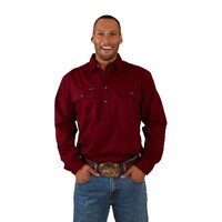 Ringers Western Mens King River Half Button Work Shirt (171110002) Burgundy