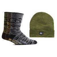 Hard Yakka Mens 3 Pack Socks & Beanie Bundle (Y22943) Camo 7-12